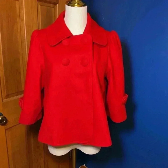 Forever 21 Red Wool Blend Women's Double-Breasted Jacket Size large - Picture 1 of 10